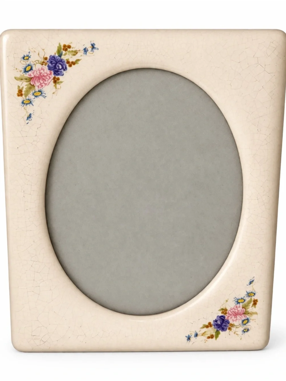 Vintage Floral Ceramic Frame 8x10 Crackle Cream Cottage